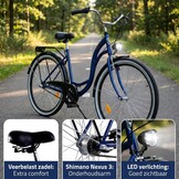 Damesfiets 28 inch - stadsfiets 3 versnellingen - blauw zwart