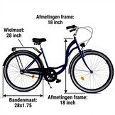 Damesfiets 28 inch - stadsfiets 3 versnellingen - blauw zwart