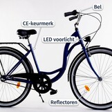 Damesfiets 28 inch - stadsfiets 3 versnellingen - blauw zwart