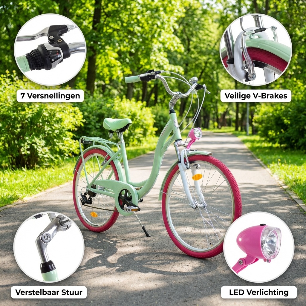 Meisjesfiets - 26 inch - 7 versnellingen - alu - mintgroen roze