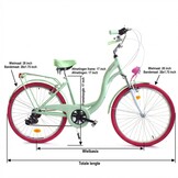 Meisjesfiets - 26 inch - 7 versnellingen - alu - mintgroen roze