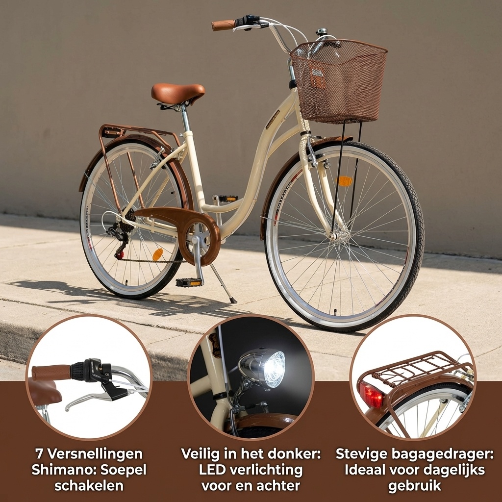 Damesfiets 28 inch - stadsfiets 7 versnellingen - creme bruin