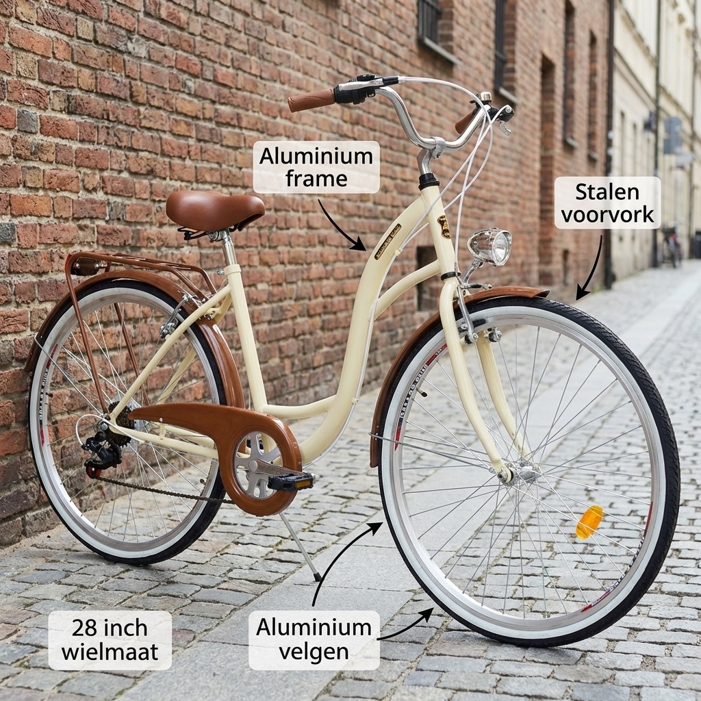 Damesfiets 28 inch - stadsfiets 7 versnellingen - creme bruin