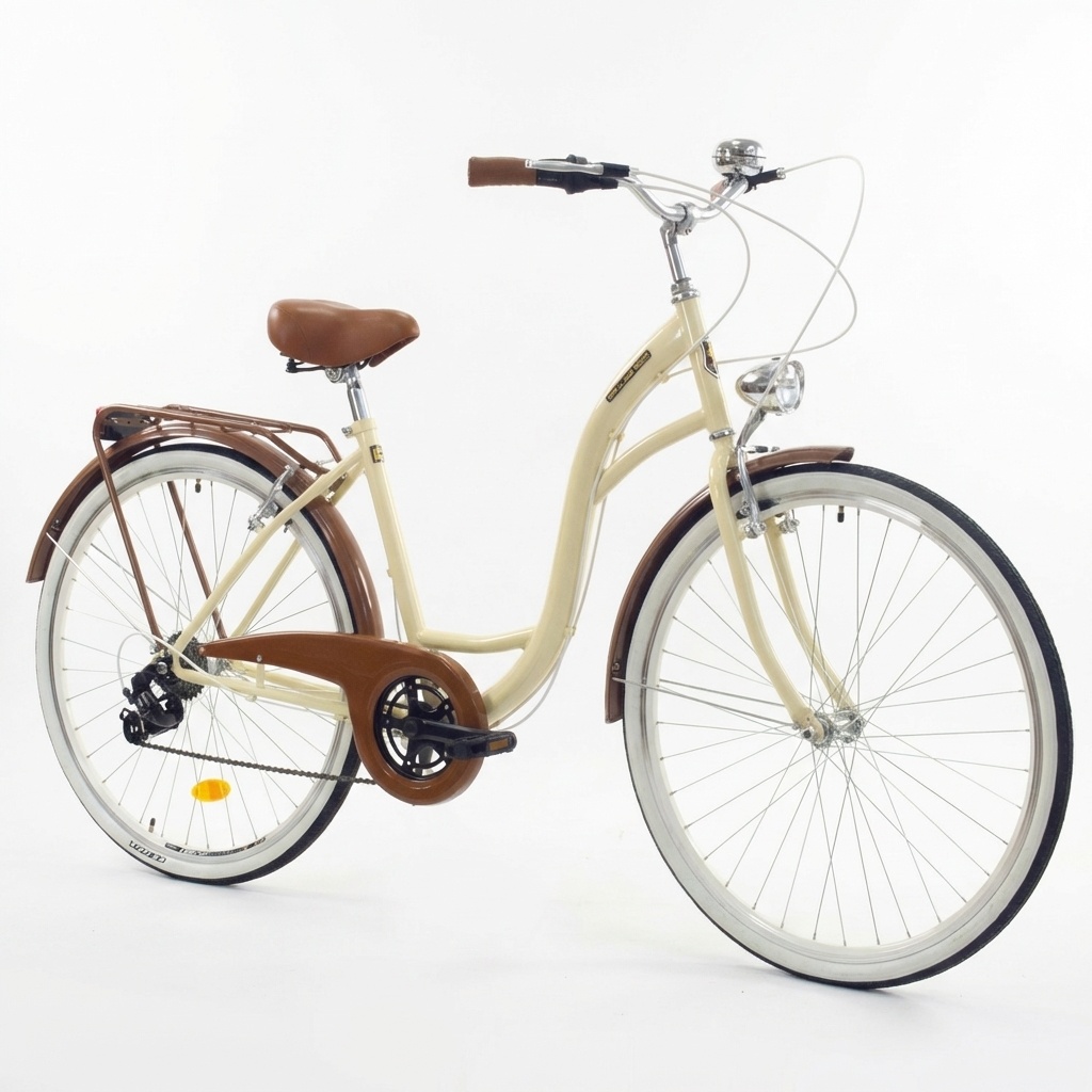 Meisjesfiets 26 inch - stadsfiets 7 versnellingen - creme bruin
