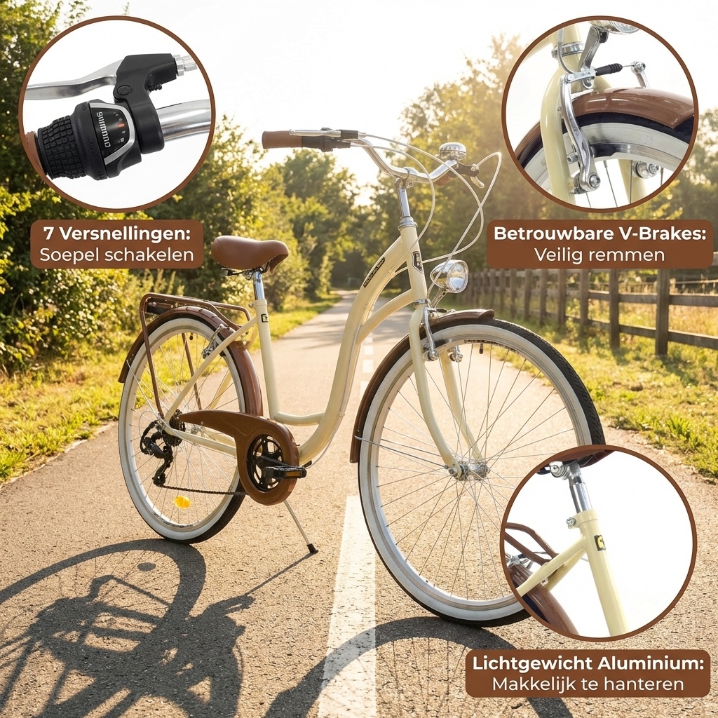Meisjesfiets 26 inch - stadsfiets 7 versnellingen - creme bruin