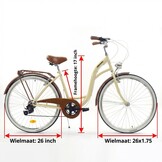 Meisjesfiets 26 inch - stadsfiets 7 versnellingen - creme bruin