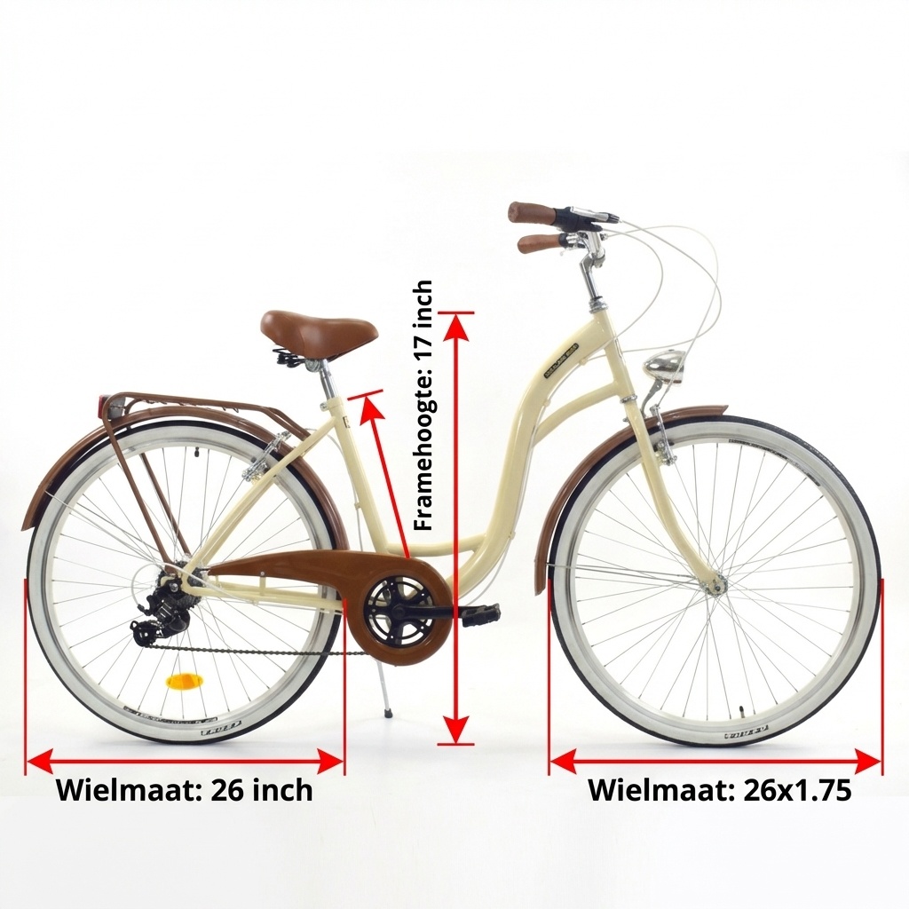 Meisjesfiets 26 inch - stadsfiets 7 versnellingen - creme bruin