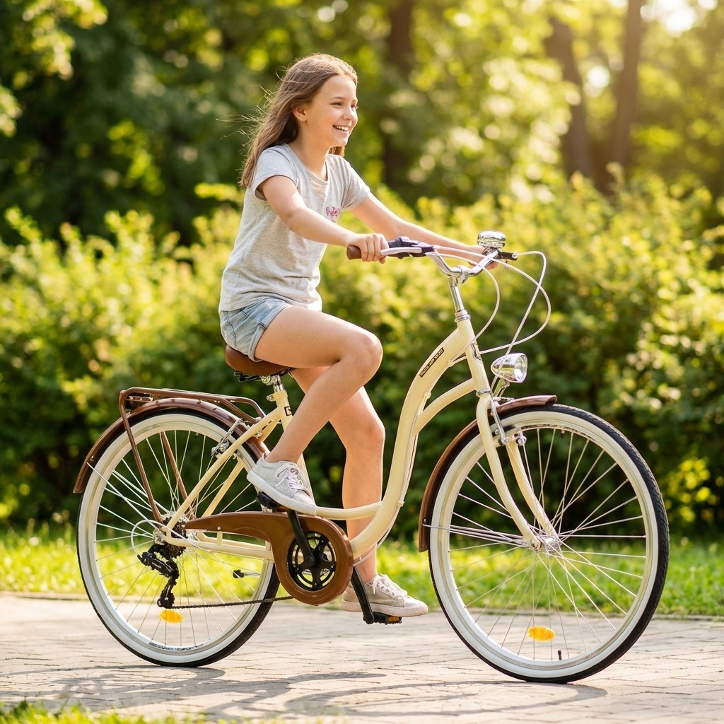 Meisjesfiets 26 inch - stadsfiets 7 versnellingen - creme bruin