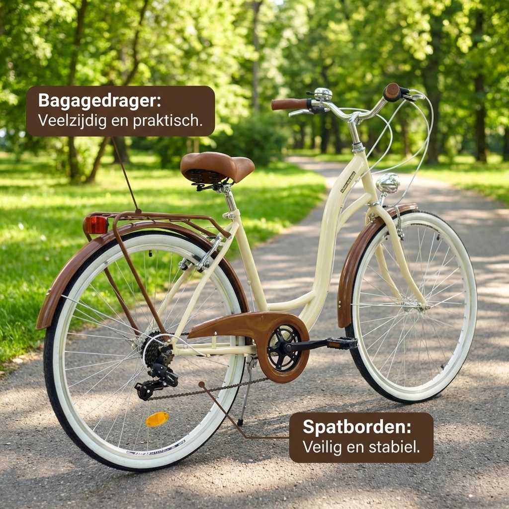 Meisjesfiets 26 inch - stadsfiets 7 versnellingen - creme bruin