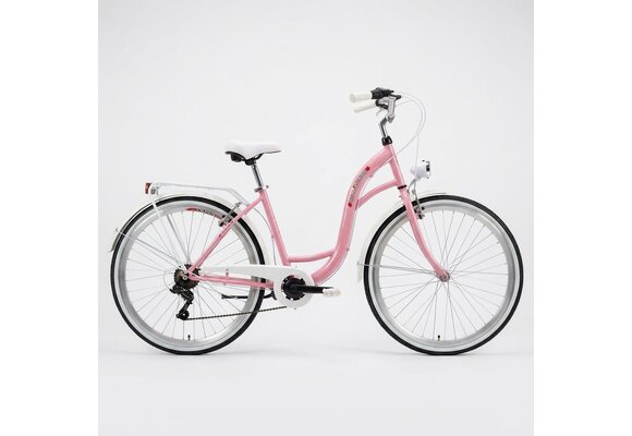 Meisjesfiets 26 inch - stadsfiets 7 versnellingen - roze wit