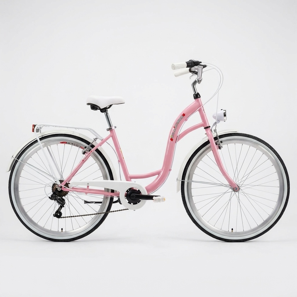Meisjesfiets 26 inch - stadsfiets 7 versnellingen - roze wit