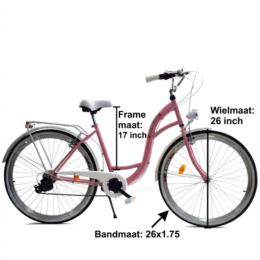 Meisjesfiets 26 inch - stadsfiets 7 versnellingen - roze wit