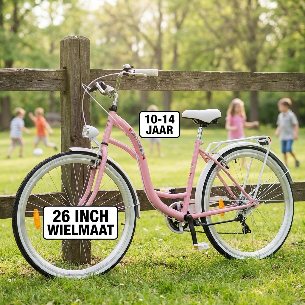 Meisjesfiets 26 inch - stadsfiets 7 versnellingen - roze wit