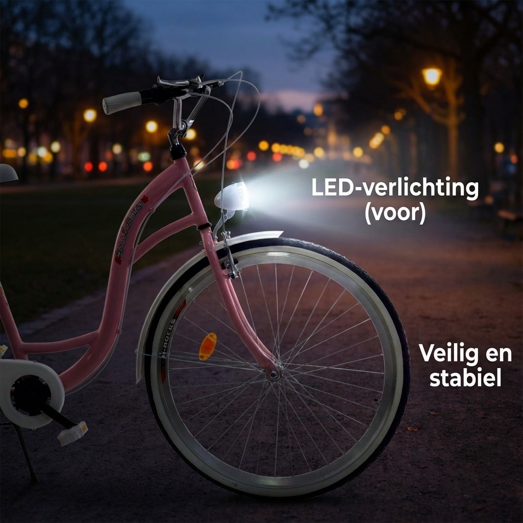 Meisjesfiets 26 inch - stadsfiets 7 versnellingen - roze wit