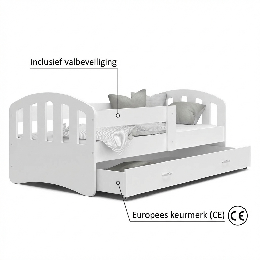 Kinderbed inclusief matras | Wit | 200x90cm | Koudschuim | MDF & Grenen