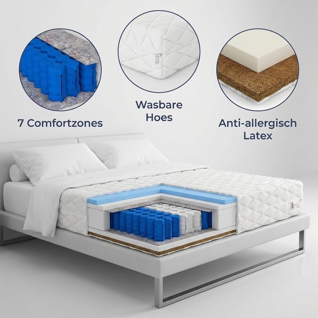 Matras 7 zones 140x200 cm | Ergonomisch Pocketvering, 20cm dik