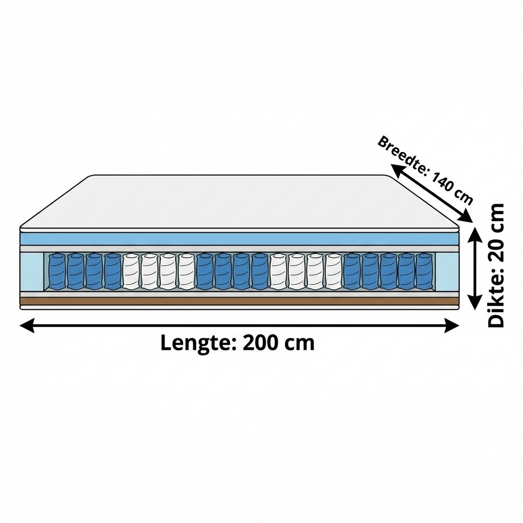 Matras 7 zones 140x200 cm | Ergonomisch Pocketvering, 20cm dik
