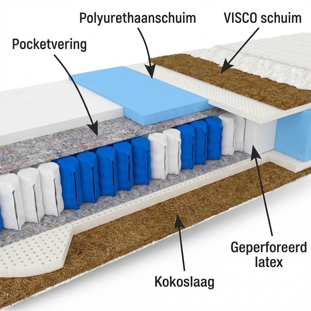 Matras 7 zones 140x200 cm | Ergonomisch Pocketvering, 20cm dik