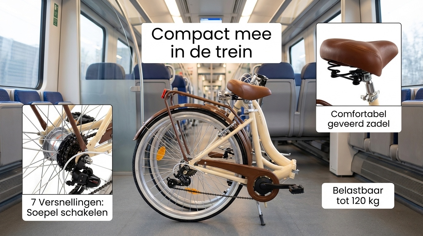 Vouwfiets - 26 inch - met 7 versnellingen - crème bruin