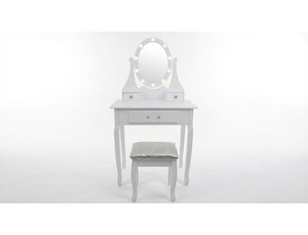 Kaptafel met spiegel en kruk - Wit Grenen/MDF 80x40x137cm