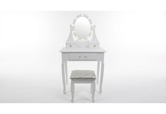 Kaptafel met spiegel en kruk - Wit Grenen/MDF 80x40x137cm
