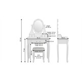Kaptafel met spiegel en kruk - Wit Grenen/MDF 80x40x137cm