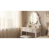 Kaptafel met spiegel en kruk - Wit Grenen/MDF 80x40x137cm