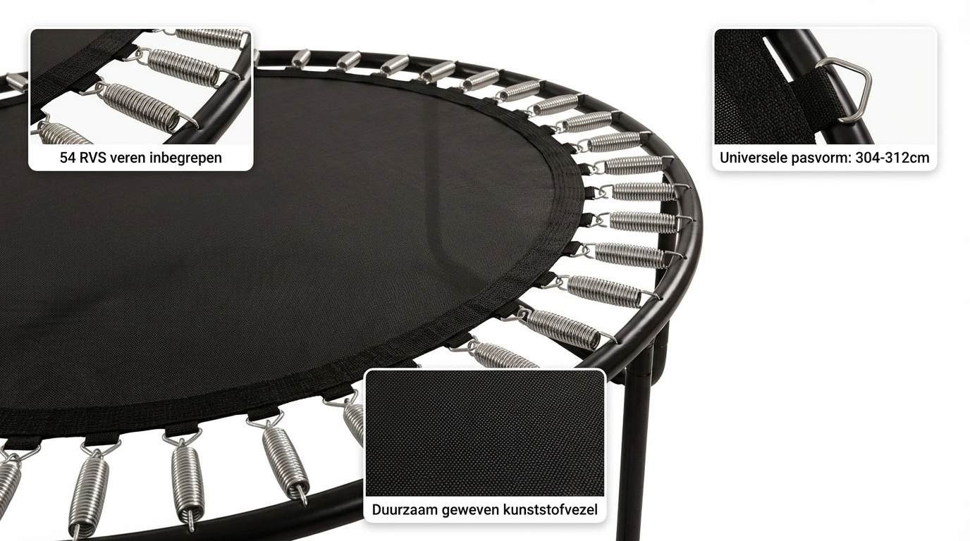 Trampoline springmat & veren set - 54 veren - 10 Ft - 304 cm tot 312 cm diameter