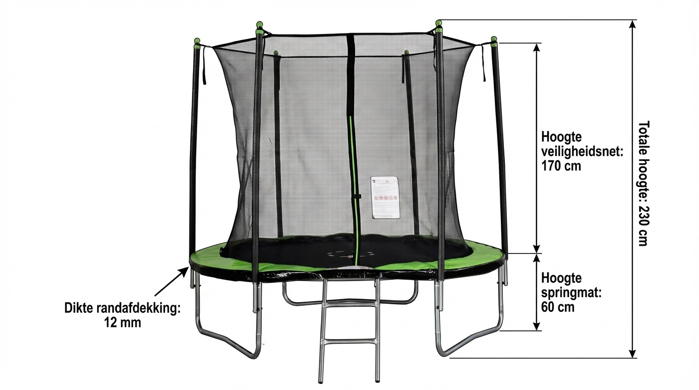 Trampoline 244 cm rond - met net en ladder – groen/zwart