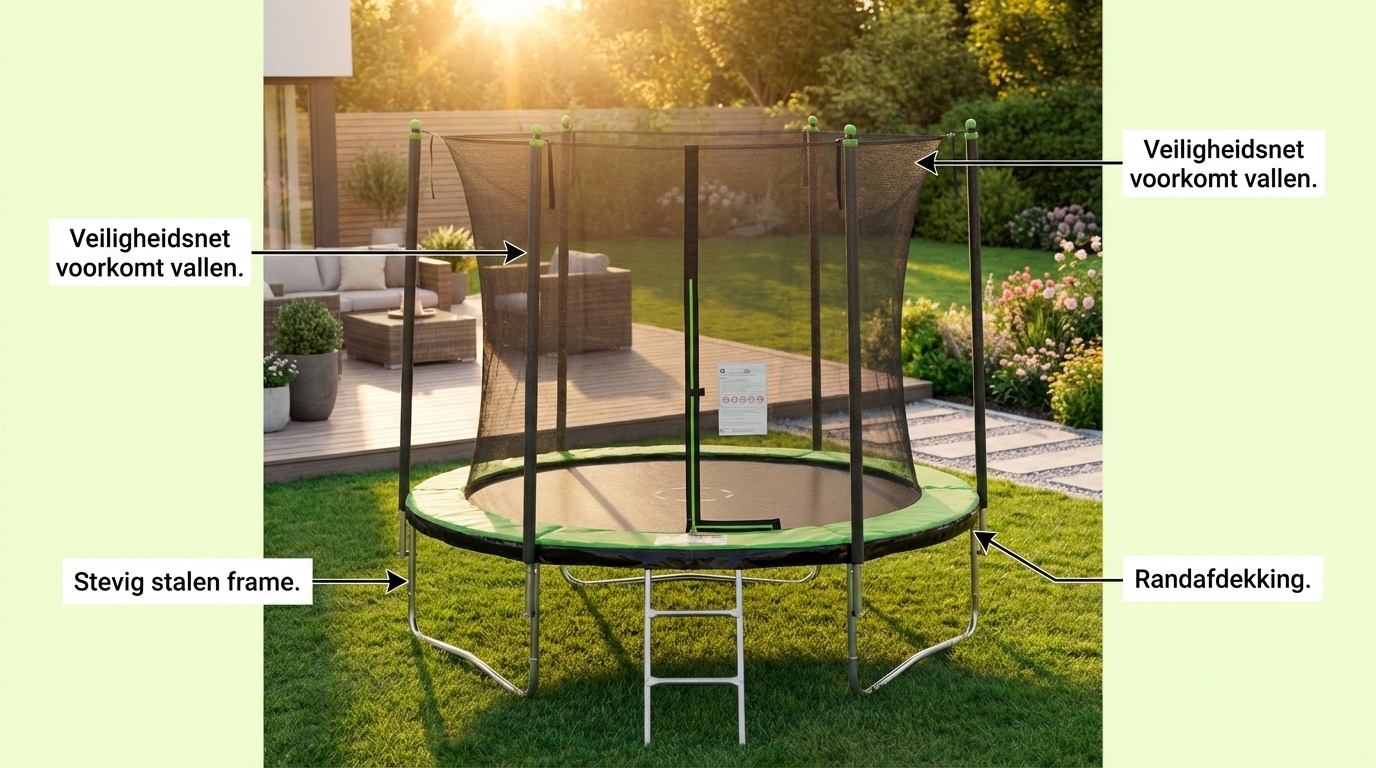 Trampoline 244 cm rond - met net en ladder – groen/zwart