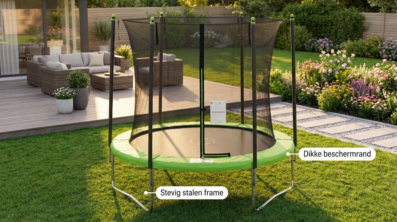 Trampoline 244 cm rond - met net en ladder – groen/zwart