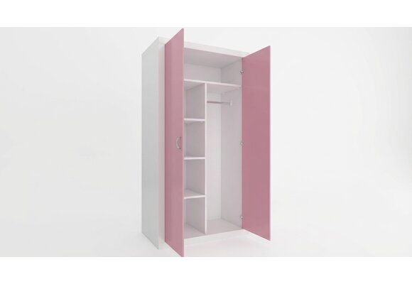 Kledingkast wit roze - 90x190x50cm MDF & Grenenhout