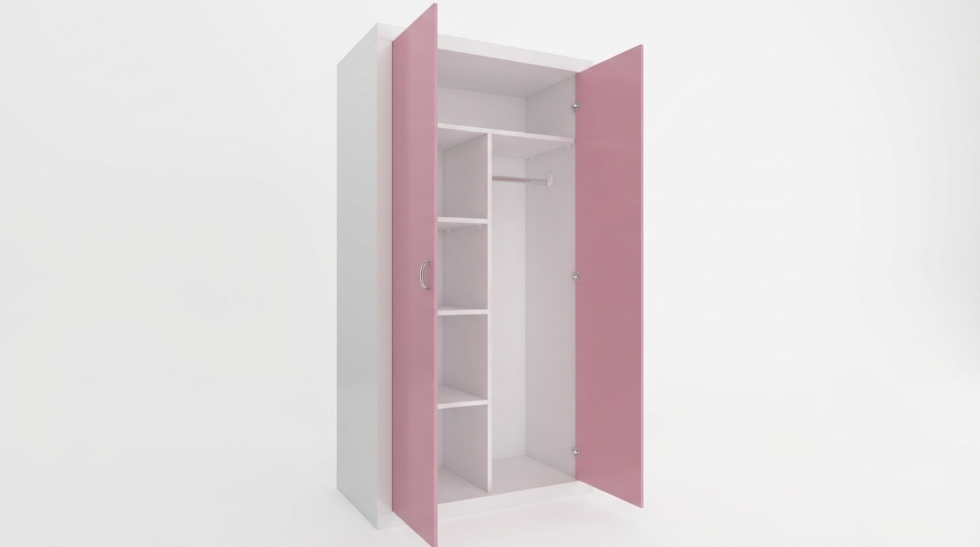 Kledingkast wit roze - 90x190x50cm MDF & Grenenhout