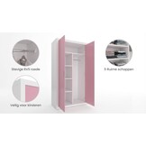 Kledingkast wit roze - 90x190x50cm MDF & Grenenhout