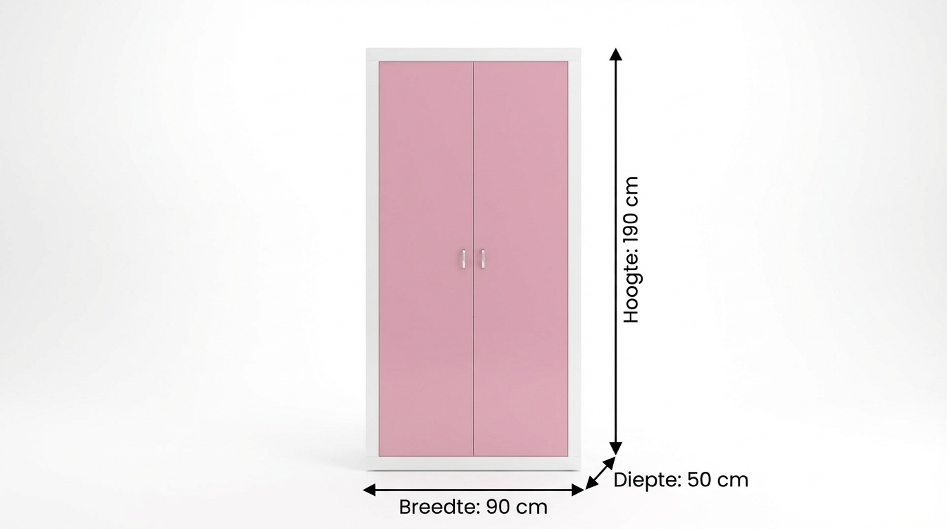 Kledingkast wit roze - 90x190x50cm MDF & Grenenhout