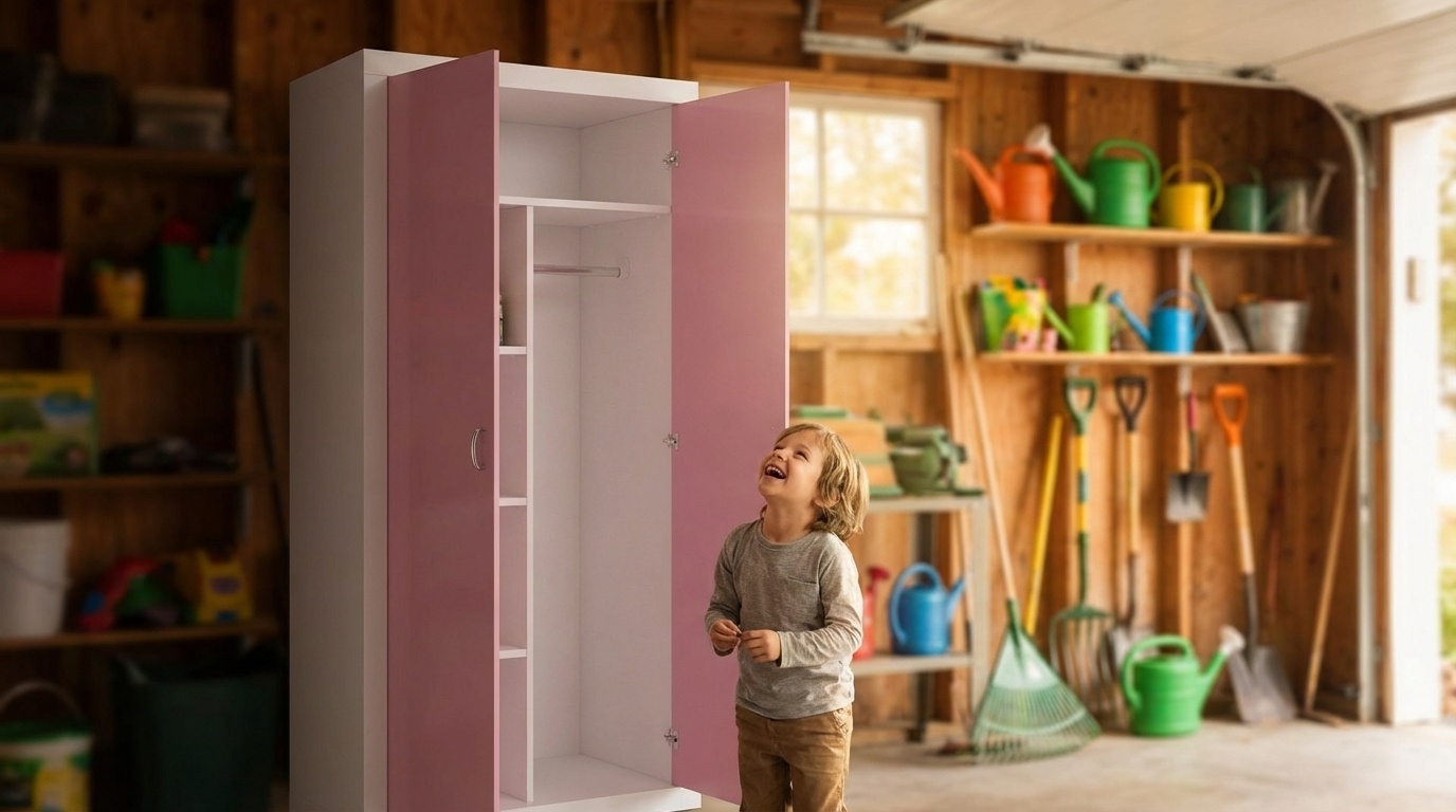 Kledingkast wit roze - 90x190x50cm MDF & Grenenhout