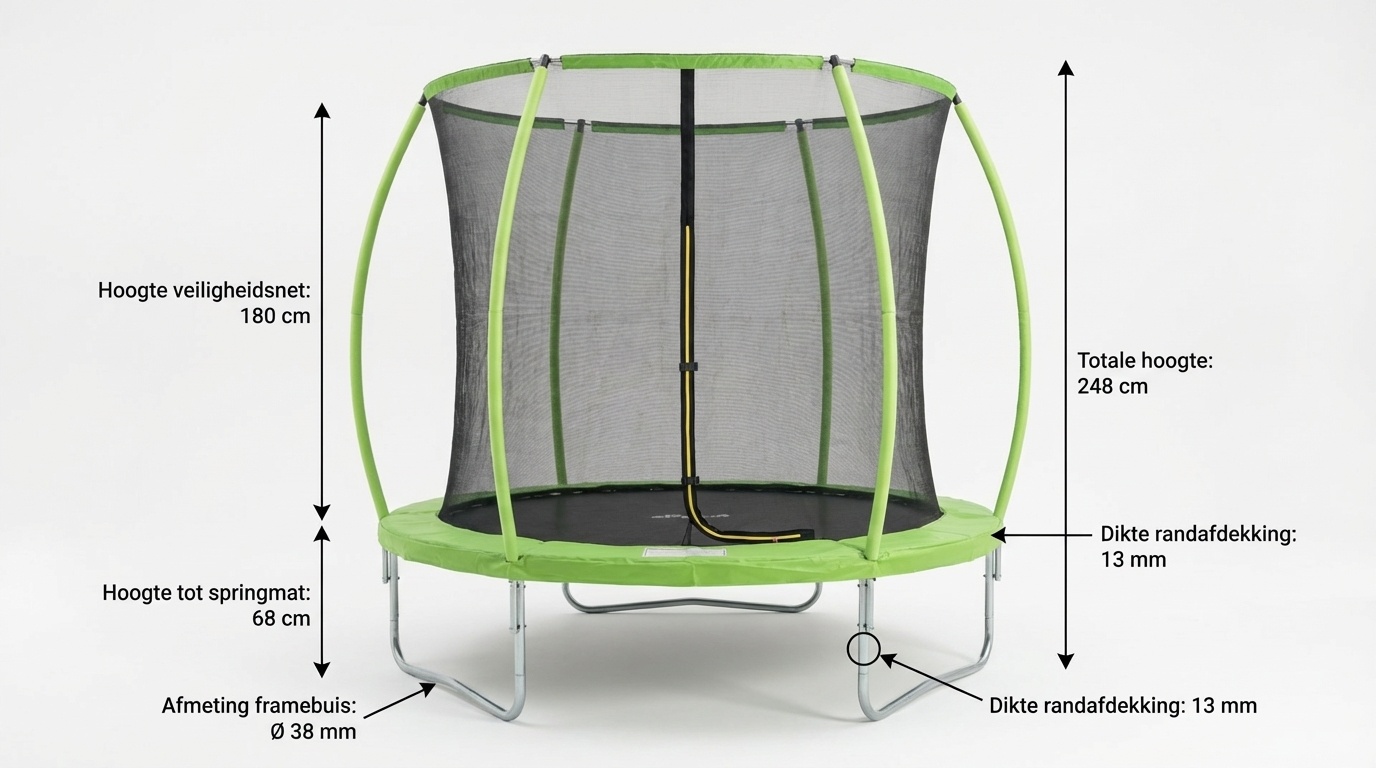 Trampoline 305 cm rond - met veiligheidsnet – groen/zwart