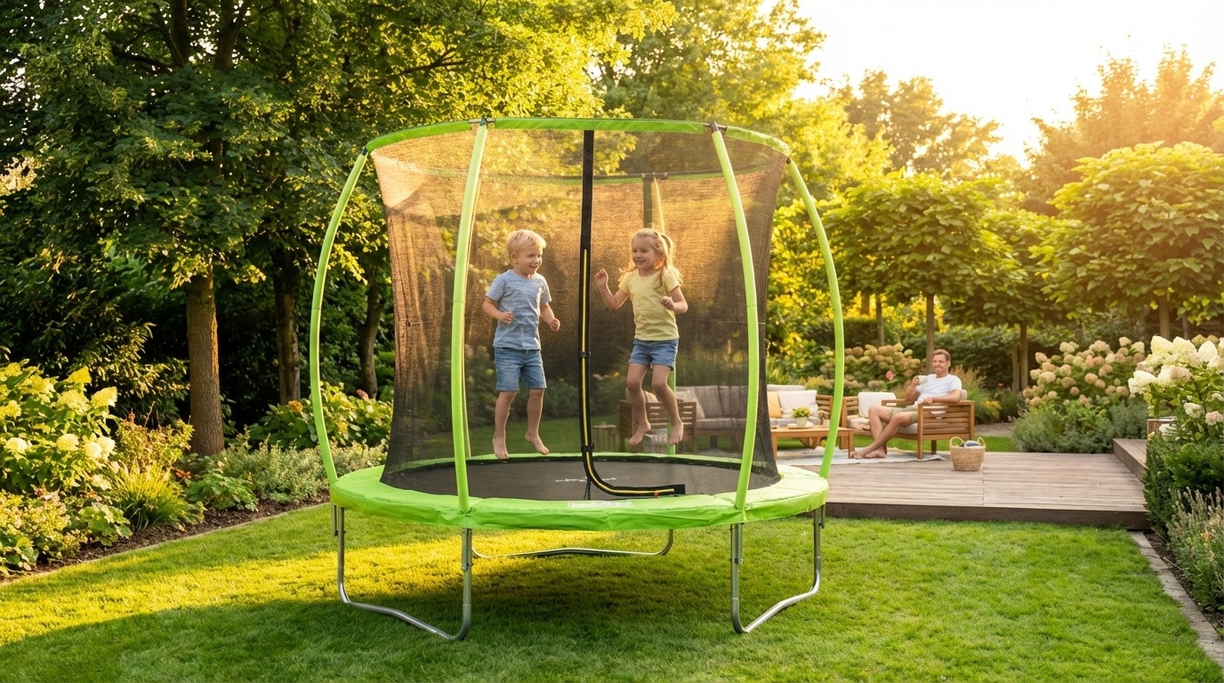 Trampoline 305 cm rond - met veiligheidsnet – groen/zwart