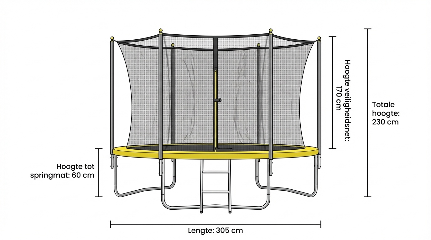 Trampoline 305 cm rond - met net en ladder – geel/zwart