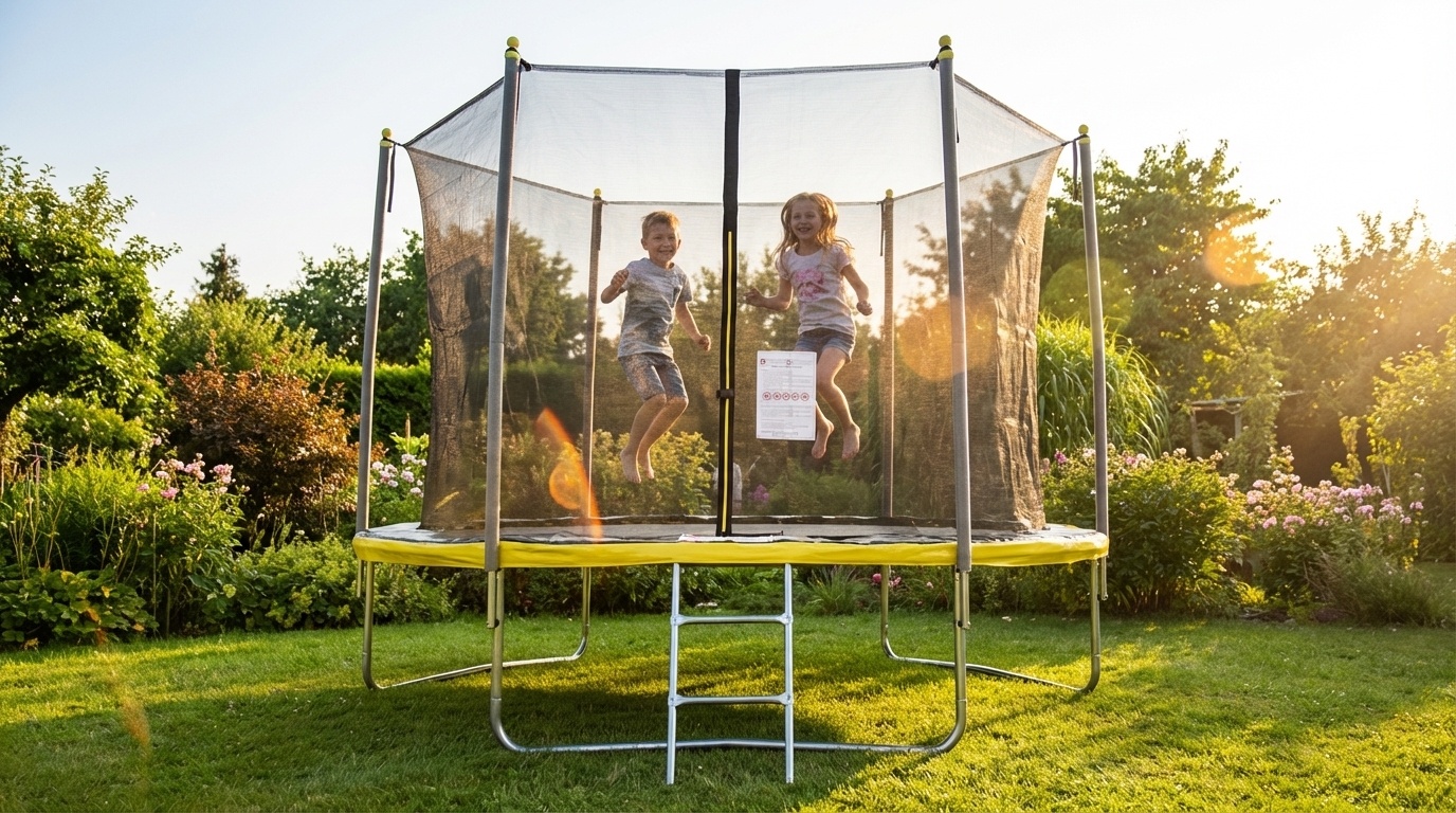 Trampoline 305 cm rond - met net en ladder – geel/zwart