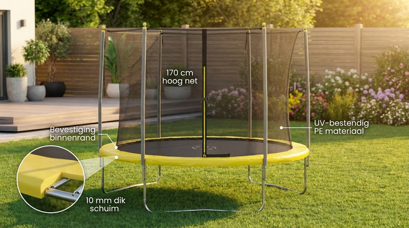Trampoline 305 cm rond - met net en ladder – geel/zwart
