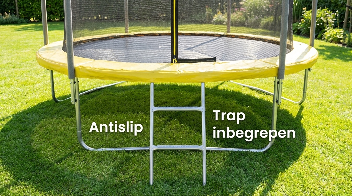 Trampoline 305 cm rond - met net en ladder – geel/zwart