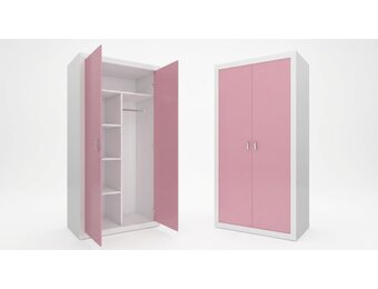 Kledingkast 90 cm breed - Wit/Roze MDF & Grenenhout 90x190x50cm