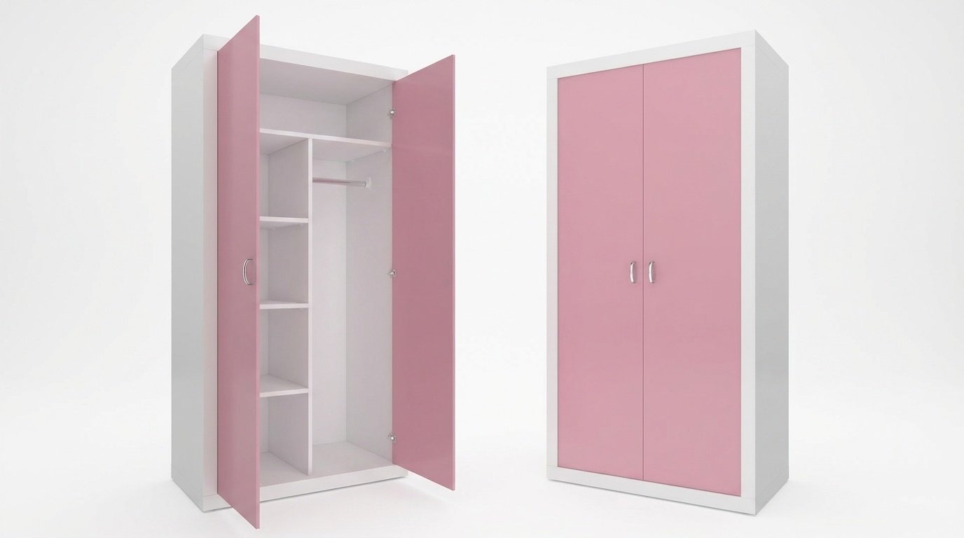 Kledingkast 90 cm breed - Wit/Roze MDF & Grenenhout 90x190x50cm