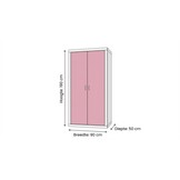 Kledingkast 90 cm breed - Wit/Roze MDF & Grenenhout 90x190x50cm