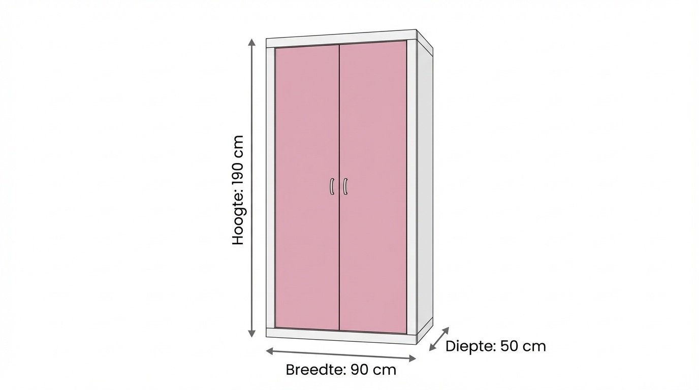 Kledingkast 90 cm breed - Wit/Roze MDF & Grenenhout 90x190x50cm