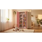 Kledingkast 90 cm breed - Wit/Roze MDF & Grenenhout 90x190x50cm