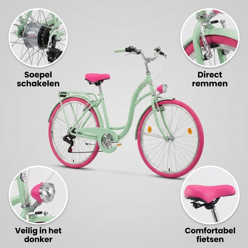 Meisjesfiets - 26 inch - met 7 versnellingen - mintgroen roze