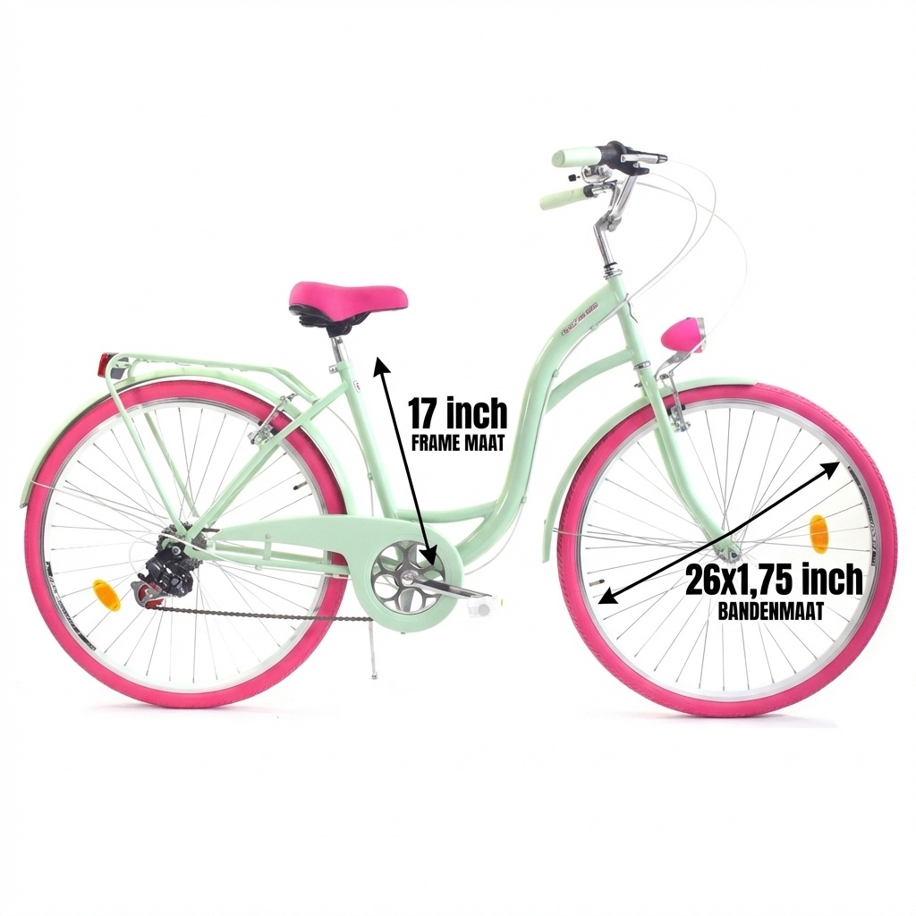Meisjesfiets - 26 inch - met 7 versnellingen - mintgroen roze