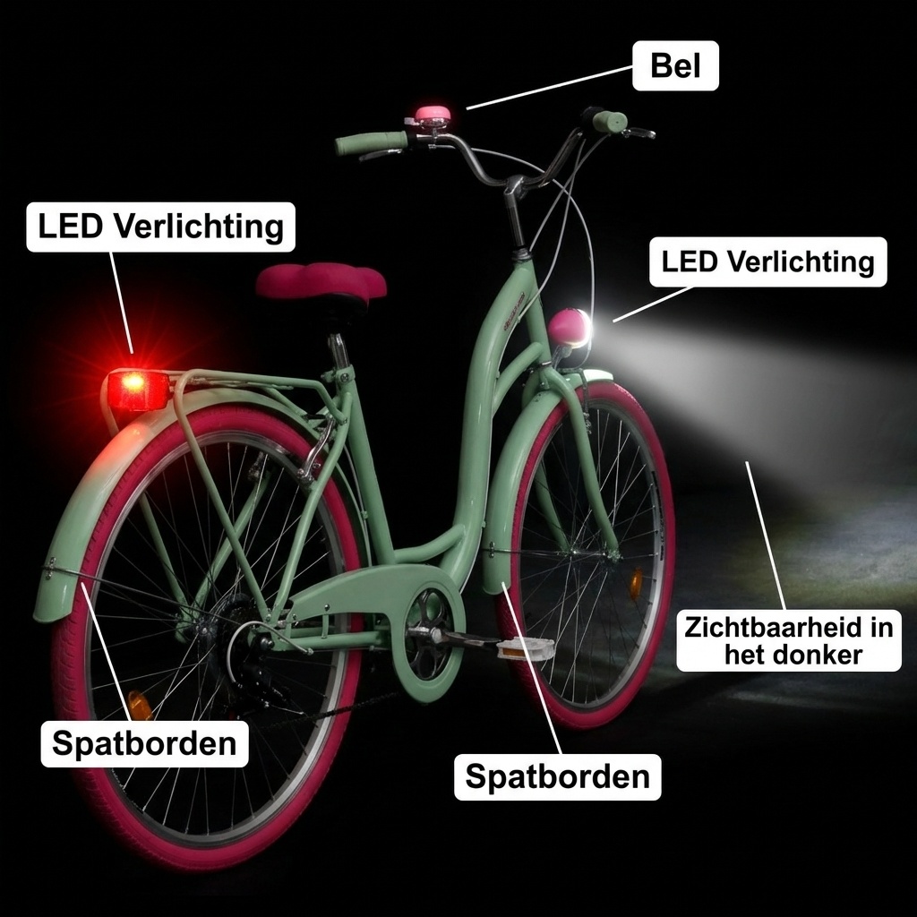 Meisjesfiets - 26 inch - met 7 versnellingen - mintgroen roze